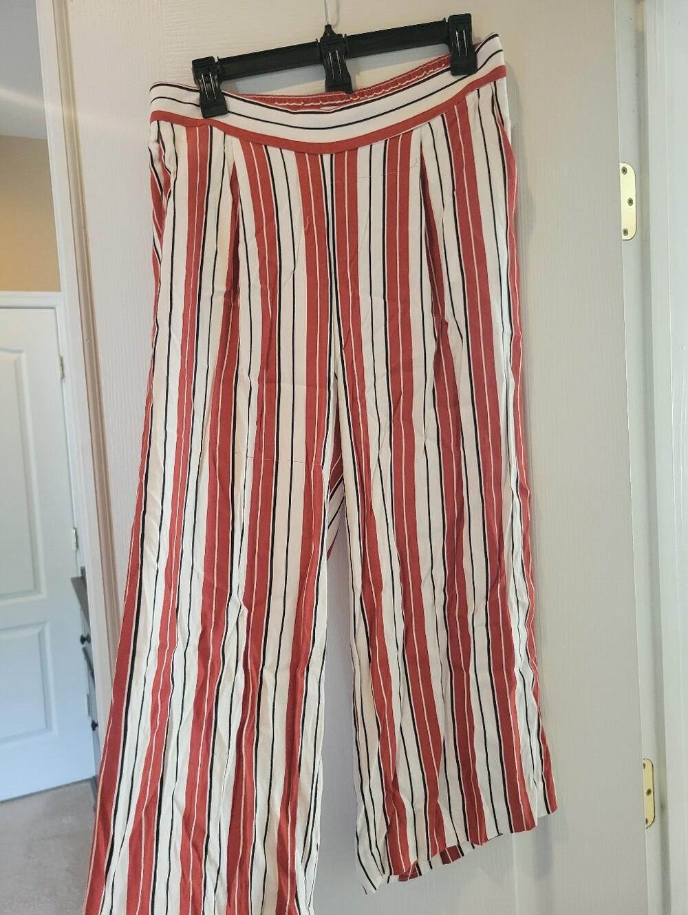 LOFT Petites Striped Culottes Pants Wide Leg Crop MP Medium Petite Elastic Waist